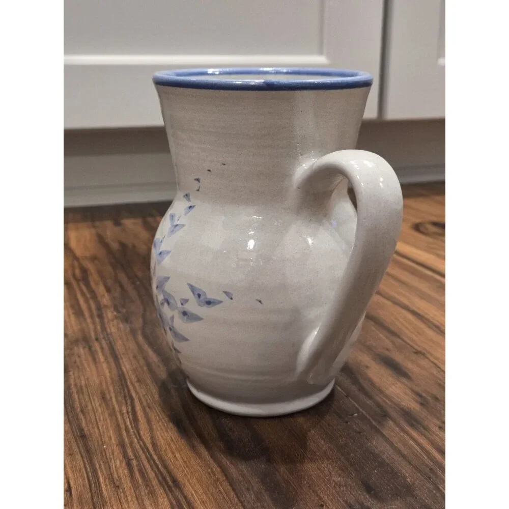 Red Wing Stoneware Blue Spongeware Pitcher Vase Floral Pottery USA - Picture 2 of 8